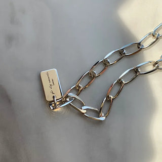 Square Pendant Flat Chain Engraved Bracelet