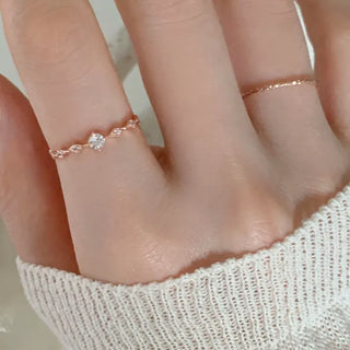 Diamond Pattern Cubic Zebra Delicate Ring (Silver, Rose Gold)