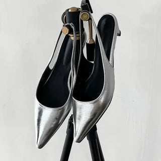 Silver Low Stiletto Low Heels