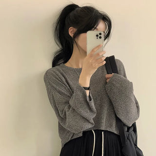 Evoking Protective Instincts, Summer Boucle Crop Long Sleeve Knit