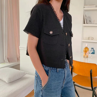 Rosé Tweed V-Neck Jacket