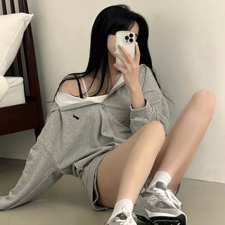 Delicate Rabbit Collar Oversized Zip-Up Hoodie