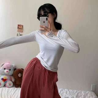 [10 Colors/Spandex] Reels Body-Correcting Stretchy U-Neck Daily Basic T-shirt