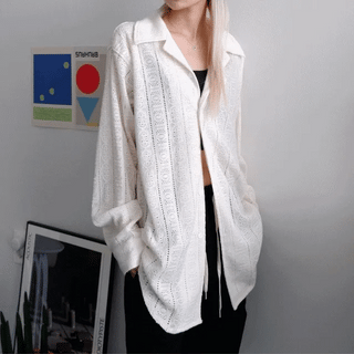 Vintage Striped Gauze Shirt  Oversized Loose Fit Gauze Shirt Shirt See-through Summer Outerwear Salanta Summer Shirt Summer Shirt Cover-up Vintage Daily y2k