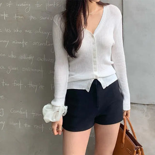 Ribbed V-neck Slim Cardigan