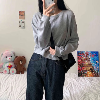 [Effortless Chic!] Basic Plain Post Crop Sweatshirt (3 colors)