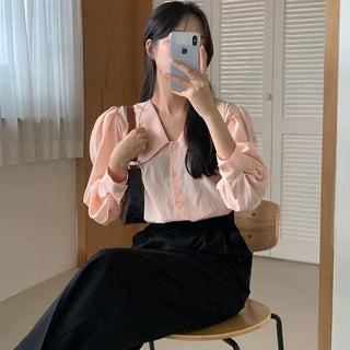 Lovia Big Collar Puff Shirring Blouse