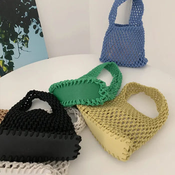 Mesh under-leather tote summer bag