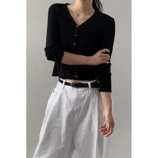Ribbed Button V-Cardigan