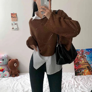 [Transitional Season Item!] Delicate Silhouette, Punched Tree Crop Long Sleeve Knit Top (4 colors)