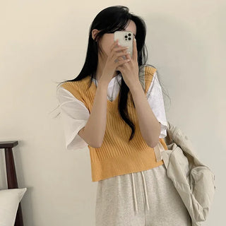 Amazing Colors, Ribbed V-Neck Crop Knit Vest