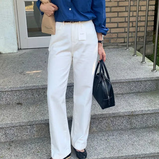 Sturdy High-Waisted Straight Wide White Denim Pants White Jeans Black Jeans