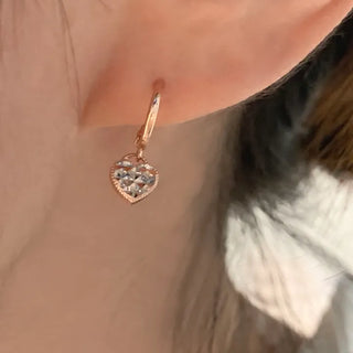 Cut Pattern Heart Pendant One-Touch Hoop Earrings (Silver, Rose Gold)