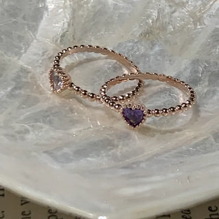 Dot Heart Lavender Cubic Ring (Silver, Rose Gold)