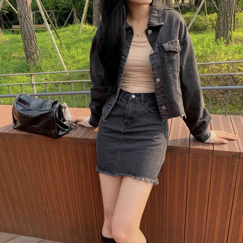 [Select Size] New Jeans Short Wash Denim Mini Skirt Set (2 colors)