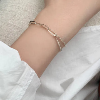 Clip Chain Cross Layered Bracelet (Silver, Rose Gold)