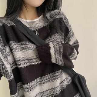 Street Mood, Color-Blocked Striped Round Long Sleeve Knit