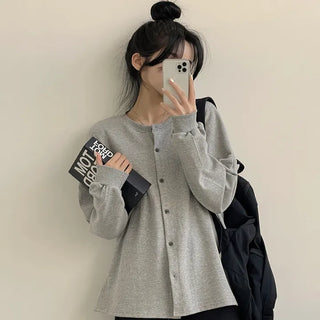 Guaranteed Cuteness, Cotton Boxy Round Plain Long Sleeve Cardigan