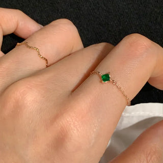 Square Green Cubic Chain Ring (Silver, Rose Gold)