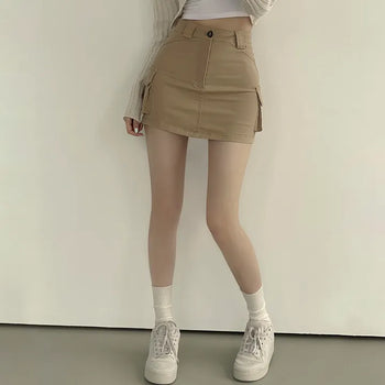 Stretchy Spandex~ High-Waisted Pocket Cargo Mini Skirt