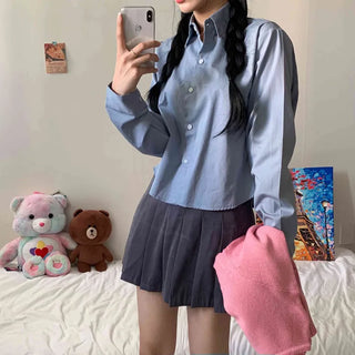 [Feature/8col] French Basic Autumn Half-Crop Cotton Shirt