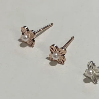 Mini Pearl Flower Earrings (Silver, Rose Gold)