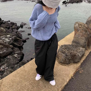 [Autumn ver./Lower Body Cover] Nylon Crinkly Cargo Unisex Elastic Waist Wide Long Pants (3 colors)