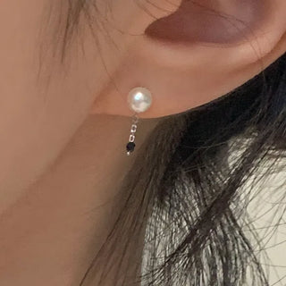 Swarovski Pearl Black Spinel Mini Drop Earrings