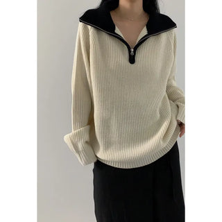 Aviator Collar Contrast Knit