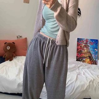 [High Quality/Two-way Ver.] Warm Thick Knit Wide String Elastic Long Pants (5 colors)
