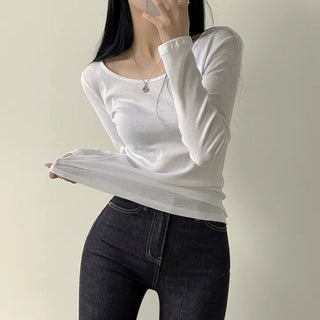 Wear it every day, Cotton U-neck Plain Long Sleeve T-shirt