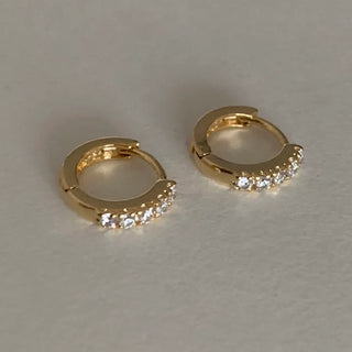White Cubic Mini One-Touch Earrings (Silver, Gold)