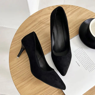 ◈ Suede Stiletto Heels Basic Pointed-Toe Pumps Wedding Guest Interview Shoes
