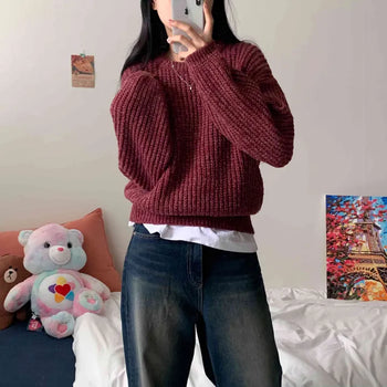 [Until Midwinter] Cream Thick Loose Fit Round Balloon Knit (13 colors)