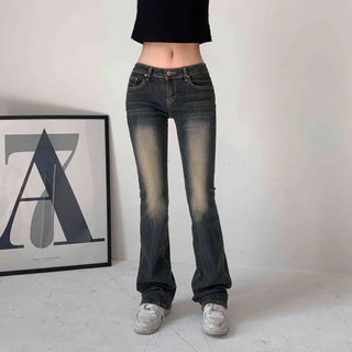 [-3kg] Vintage Washed Low-Waist Bootcut Jeans