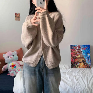 [Loose Fit/Thick!] Cream Puff Alpaca Round Knit Cardigan (5 colors)