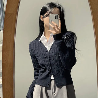 Soft Cashmere Wool Cable Knit V-Neck Cardigan