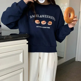 Loose Fit Printed Lettering Semi-Crop Sweatshirt