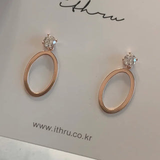 Cubic Oval Ring Drop Earrings (Rose Gold, White Gold)