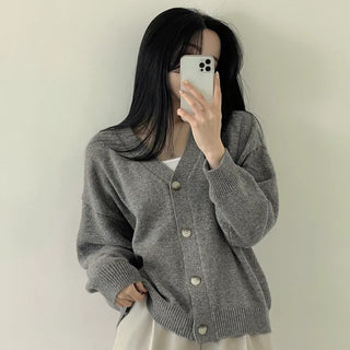 Delicate Fit That Inspires Protective Instinct, Lambswool V-Neck Knit Cardigan
