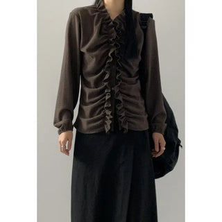 Frill Draped Shirring Blouse,