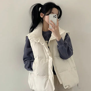 Like a blanket, High-neck Boxy Plain Padded Vest