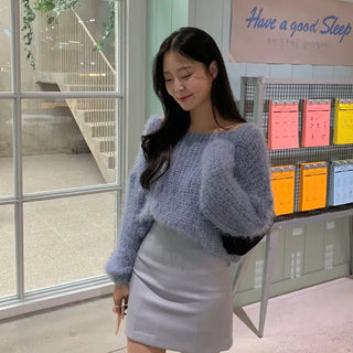 Winter A-line Cutout Leather Mini Skirt