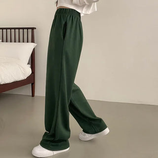 Swing-Around~ Low-Rise Elastic Waist Fleece-lined Long Wide Pants