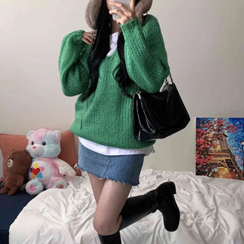 [Handmade!] Loose-fit Alpaca Wool Colored V-neck Knit (5 colors)