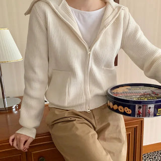 Two-way Sailor Collar Cardigan Knit Zip-up Cardigan