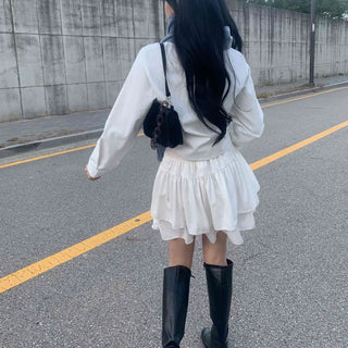 [With Undershorts] Silk Satin Frill Tiered Back Elastic Mini Skirt (2 colors)