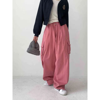 [Two-way/Oversized] Raw Material Unisex Cargo Pocket Wide Training Elastic Waist Pants (4 colors)