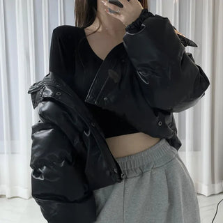 Leather Crop Padded Jacket