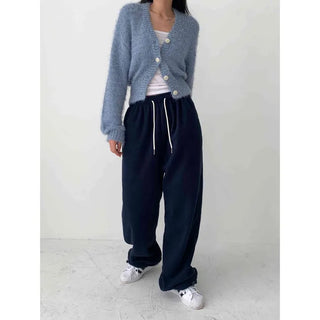 [Two-way ver.] Vivid Fleece String Waistband Long Wide Jogger Pants (8 colors)